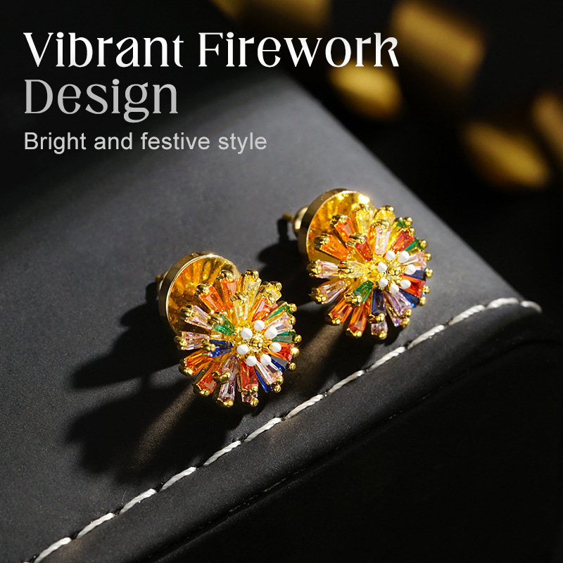 ✨ LIMITED-TIME 50% OFF! ✨ Colorful Firework Stud Earrings – Cubic Zirconia, 18K Plated, Festive 🎆
