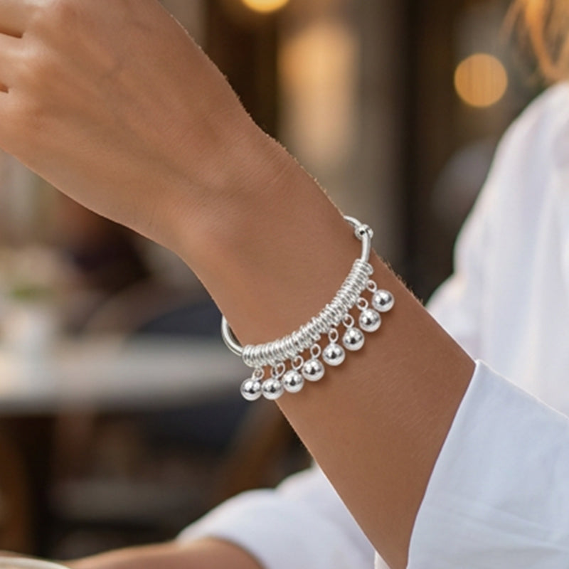🔔 LIMITED-TIME 50% OFF! ✨ Bell Charm Bangle Bracelet – Adjustable, Silver Finish, Lightweight 💫