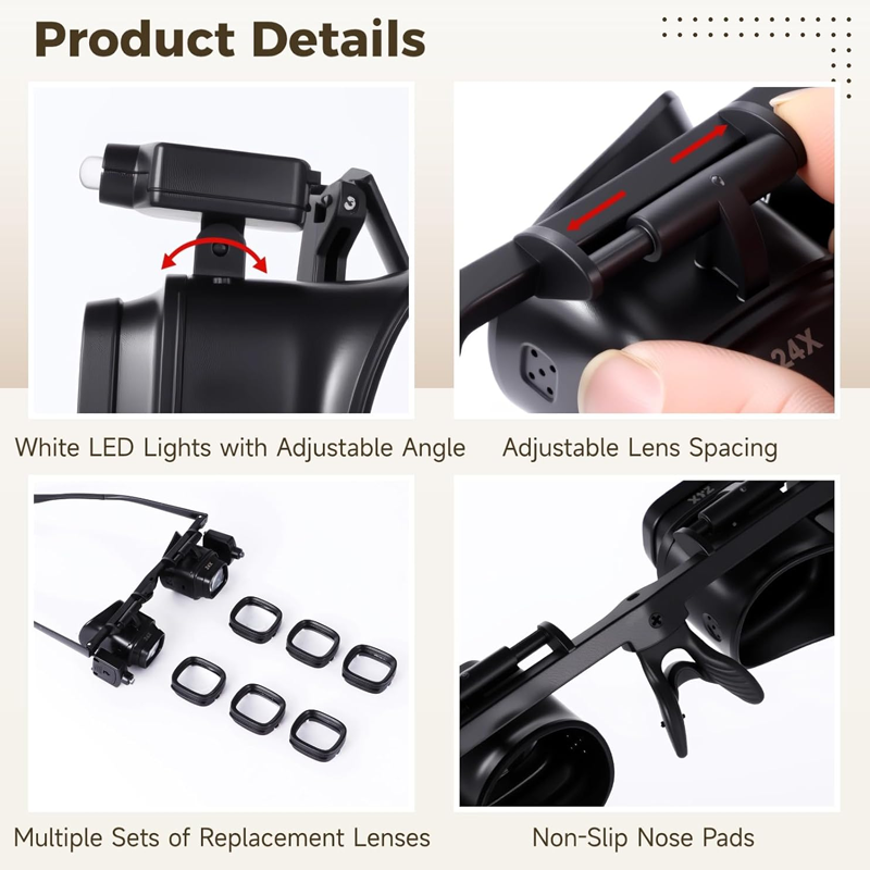 🔬✨ Precision LED Magnifier Glasses – Interchangeable Lenses, Dual LED, Hands-Free 💡