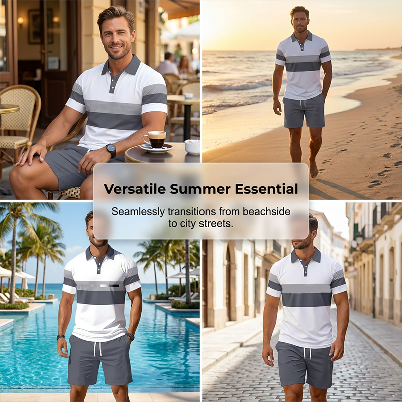 Men's Two-Piece Shirt and Shorts Set – Digital Print, Athletic Fit, Wrinkle Resistant ✨