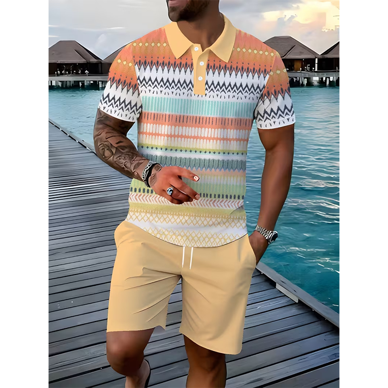 Men's Two-Piece Shirt and Shorts Set – Digital Print, Athletic Fit, Wrinkle Resistant ✨