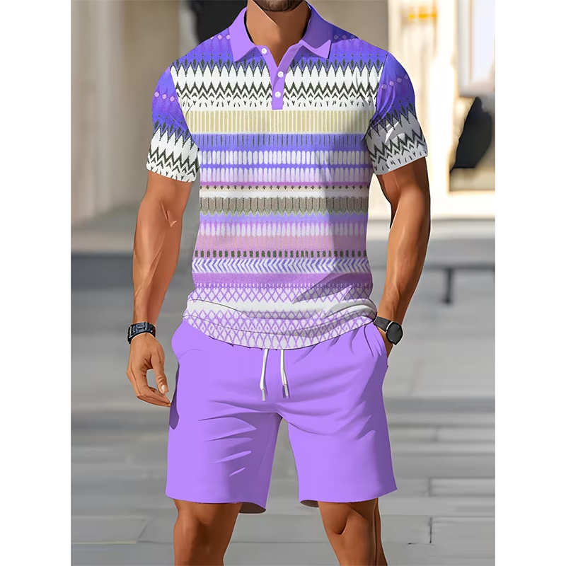 Men's Two-Piece Shirt and Shorts Set – Digital Print, Athletic Fit, Wrinkle Resistant ✨
