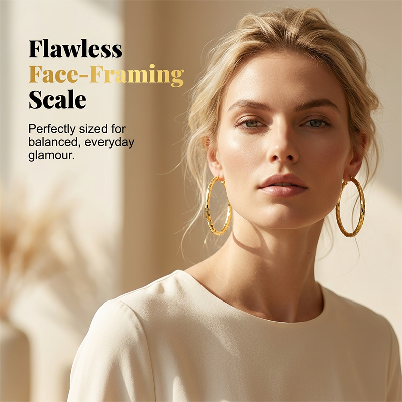 💫 LIMITED-TIME 50% OFF! 💥 Women's Minimalist Textured Hoop Earrings – Diamond-Cut, Snap Closure, Everyday Glow ✨