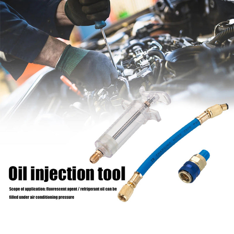 🔧 LIMITED-TIME 50% OFF! 💥 Precision AC Oil Dye Injector – Brass Construction, High Pressure Hose, Clear Barrel ✨
