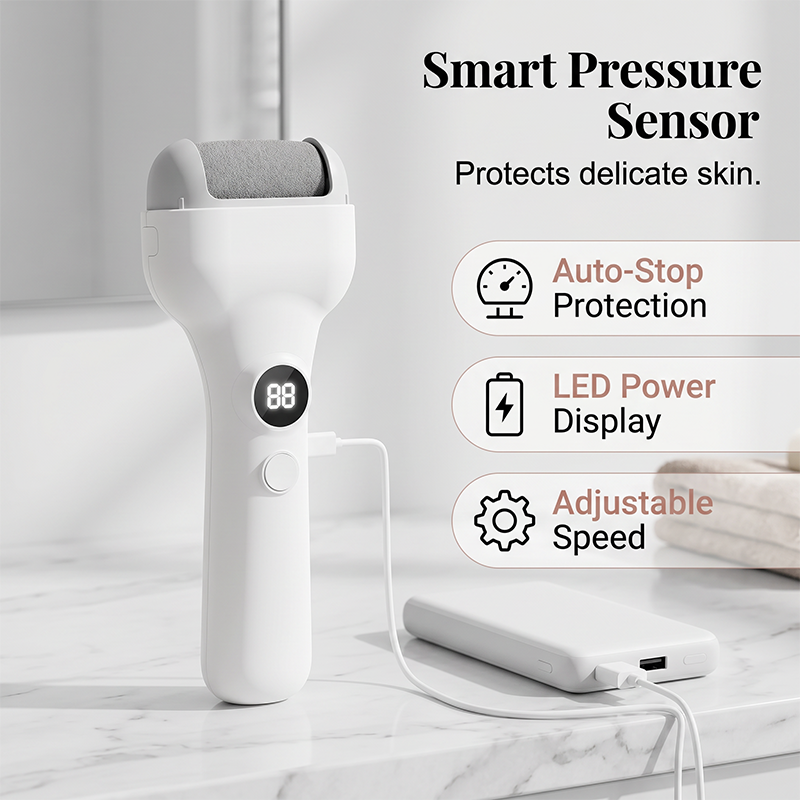 Rechargeable electric pedicure tool with intelligent pressure sensor