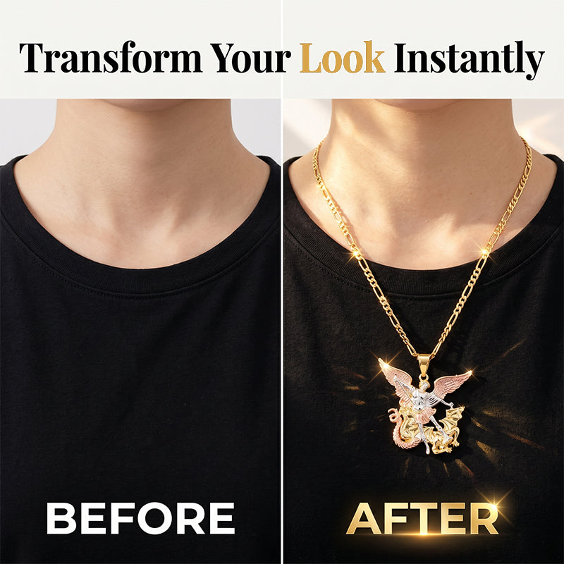 📢📢40% OFF !! ⏰Tri-Tone Angel Guardian Pendant Necklace🪽📿