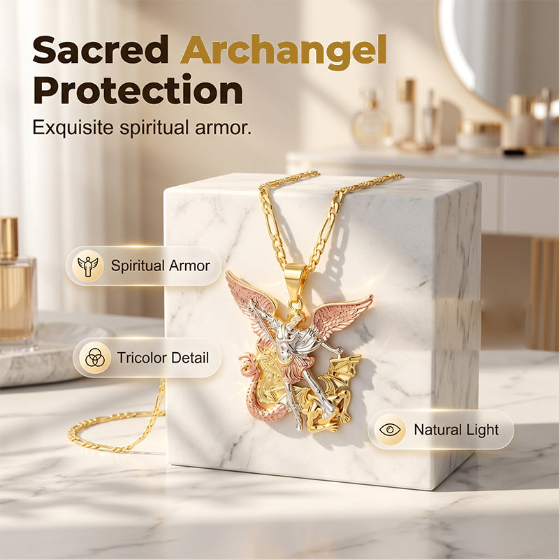 📢📢40% OFF !! ⏰Tri-Tone Angel Guardian Pendant Necklace🪽📿