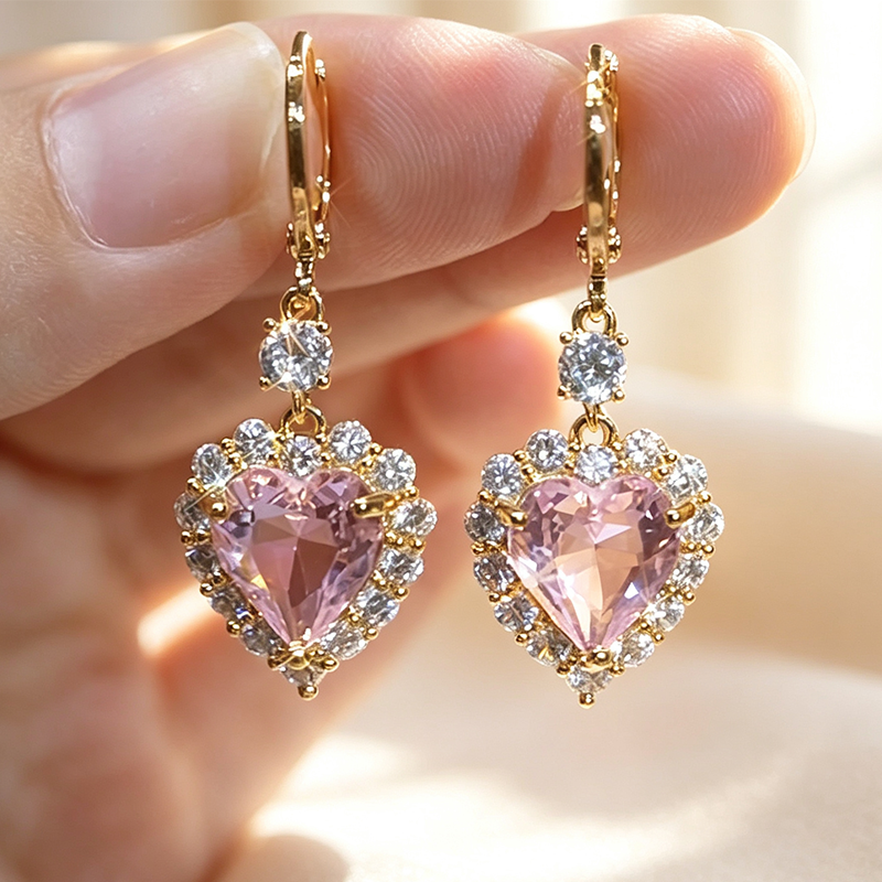 50% OFF !! Sparkling Heart-Shaped Drop Earrings