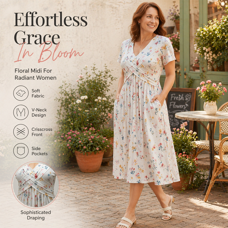 👗Women's V-neck dress | Floral print & cinched waist