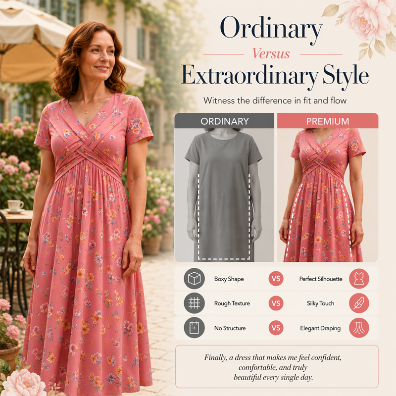 👗Women's V-neck dress | Floral print & cinched waist