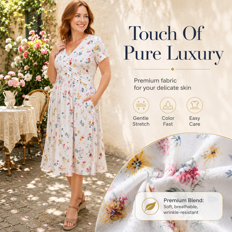 👗Women's V-neck dress | Floral print & cinched waist