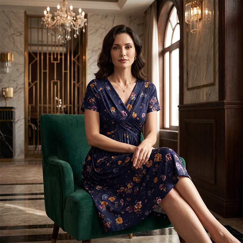 👗Women's V-neck dress | Floral print & cinched waist