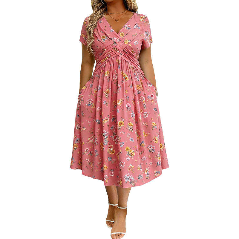 👗Women's V-neck dress | Floral print & cinched waist