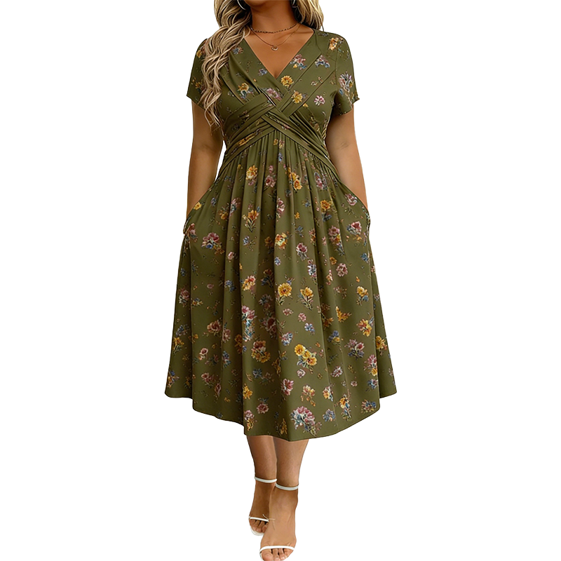👗Women's V-neck dress | Floral print & cinched waist