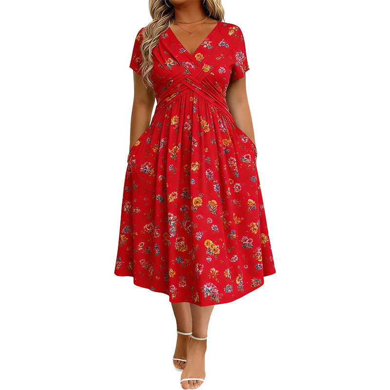 👗Women's V-neck dress | Floral print & cinched waist