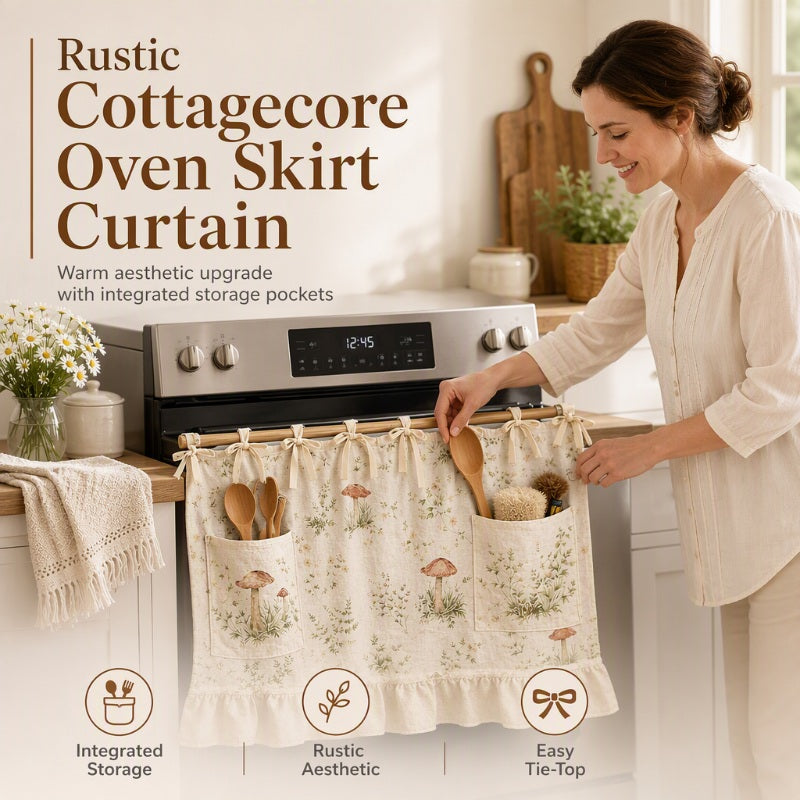 🏡 Oven skirt curtain with practical storage pockets – Keeps kitchen utensils organized and decorates the oven