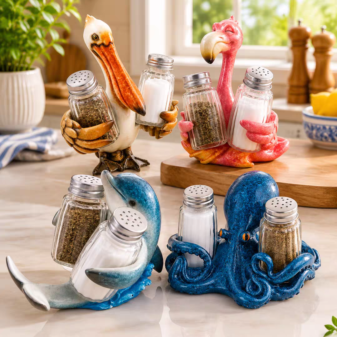 🐬Coastal Animal Salt & Pepper Shaker Holder Set