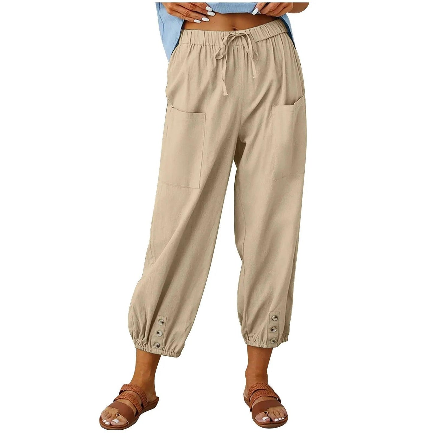 2026 New summer pants made of cotton and linen for women, Nine Minute Pants