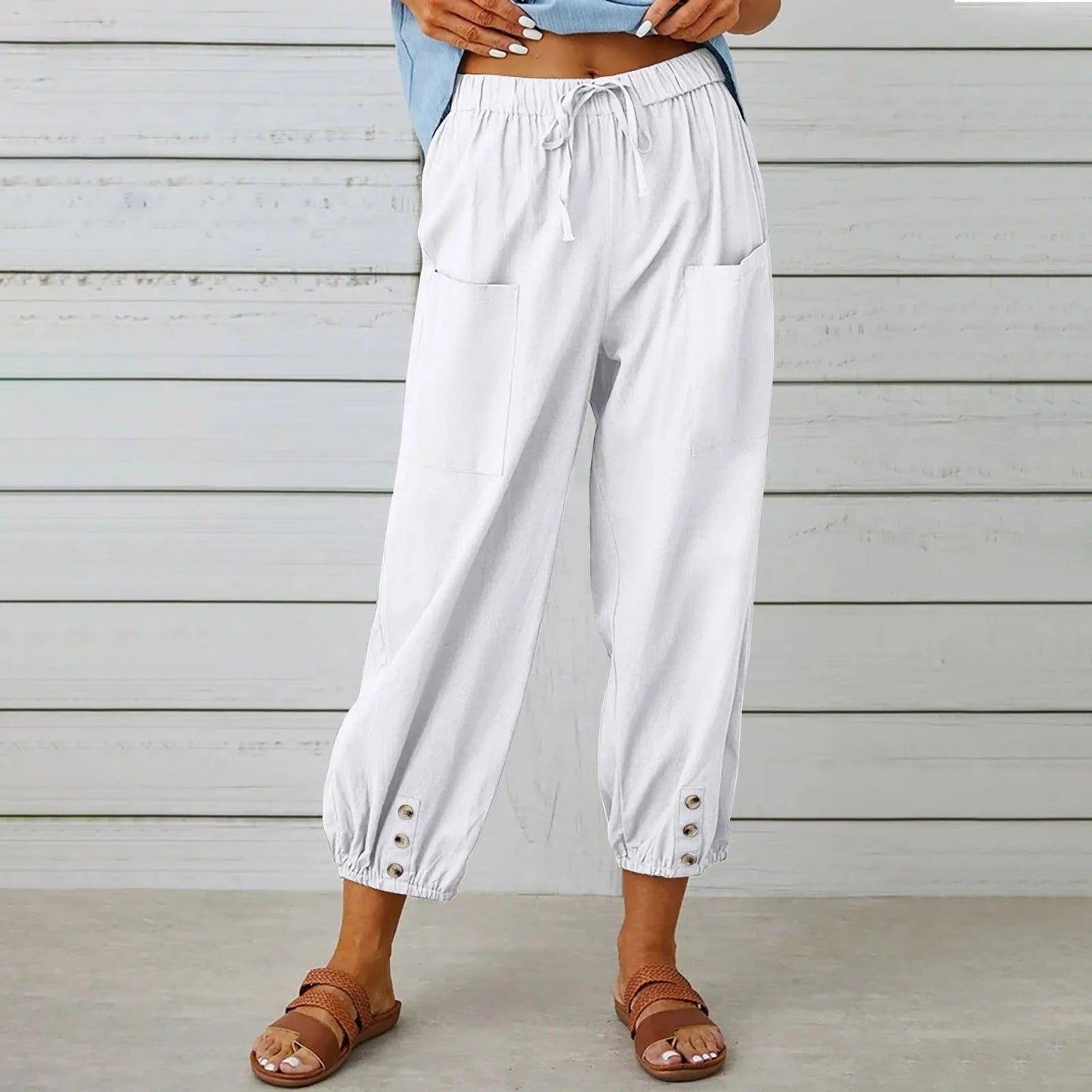 2026 New summer pants made of cotton and linen for women, Nine Minute Pants