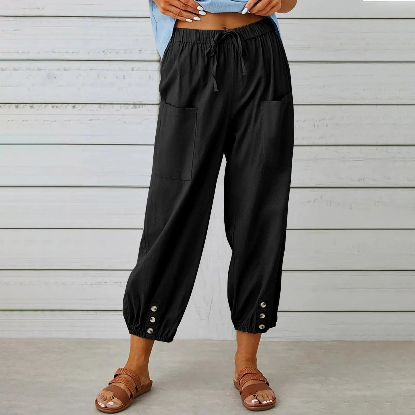 2026 New summer pants made of cotton and linen for women, Nine Minute Pants